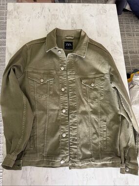 Zara Olive Green Cotton Shirt Jacket